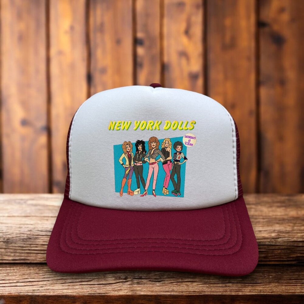 New York Dolls Unisex Trucker Hat Maroon 80s Proto Punk Glam Rock Baseball Cap